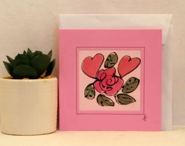 "Роза листа и сърца" 15/15см.