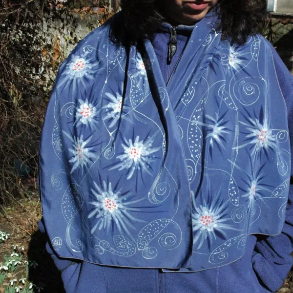 Копринен шал с нарисуван"Галактически млечен път"р-р 140/40см.